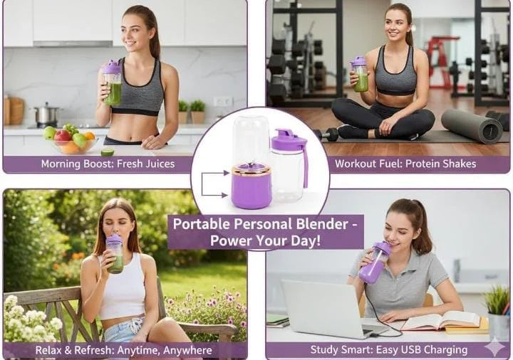 Portable Electric Usb Juice Maker Juicer Bottle Blender Grinder Mixer, Rechargeable 4 Blades